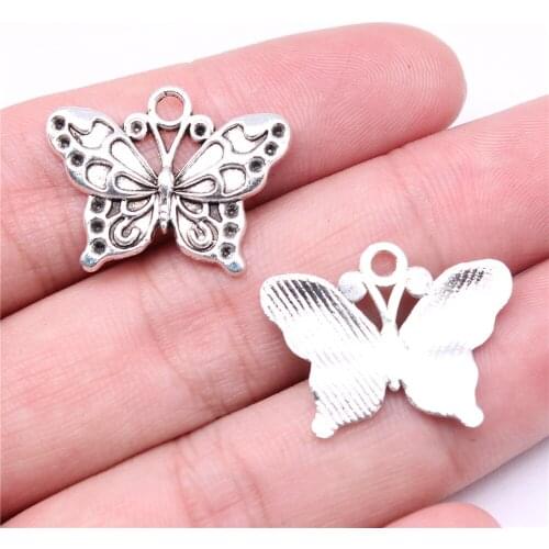 WYSIWYG 10pcs Charms 25x19mm Butterfly Charms For Jewelry Making DIY Jewelry Findings Antique Silver Color Alloy Charms Pendant