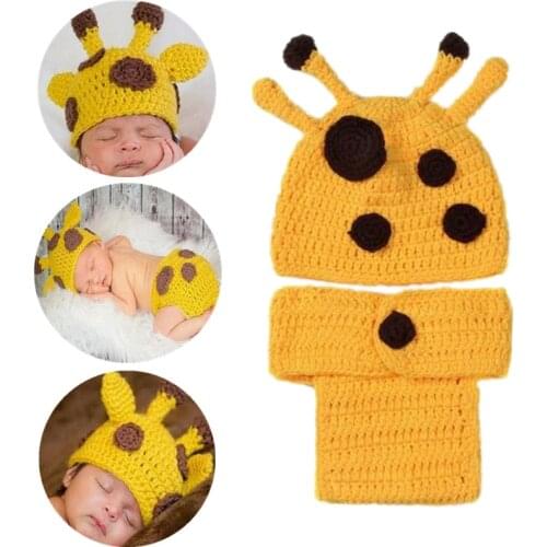 2pcs/Set Newborn Photography Props Cartoon Deer Clothing Suit Infant Cap Crochet Knit Costume Baby Clothes Accessories