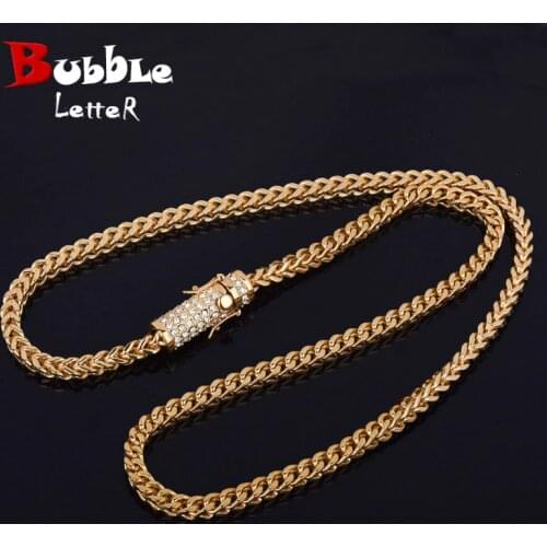 24" Mens Hip Hop Necklace Iced Rhinestone Clasp 6mm Stainless Steel Franco Cuban Box Chain Link Rock Jewelry