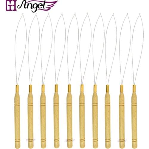 600pcs/Lot, Wooden Handle Hair Extensions Loop Needle/Threader Pulling Hook Tool/Micro Rings/Loop Hair Extensions Needle