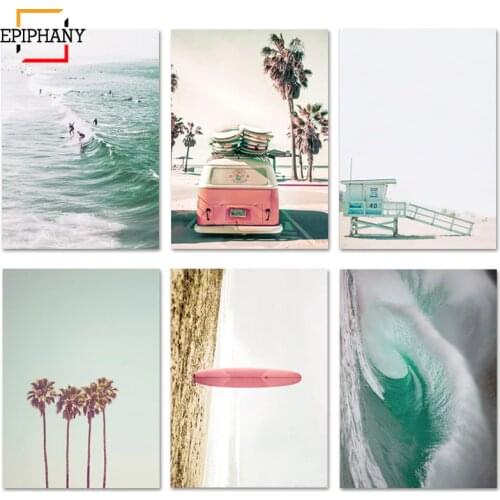 Large Beach Wall Art Print California Surf Art Surfboard Palm Tree Canvas Poster Paintings for Living Room Wall Nordic Pictures