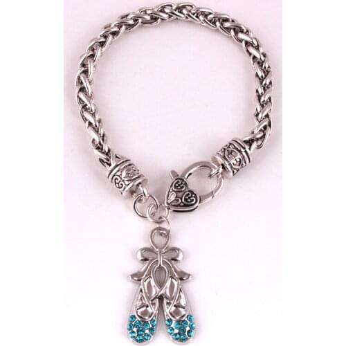 Bracelet For Female Wheat Link Chain Ballet Shoes Shape Zinc Alloy Jewelry Bangle With Beautiful Crystals Provide Dropshipping