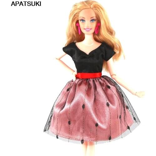 Black Red Fashion Doll Dress For Barbie Doll Clothes V Neck Top Dresses Clothes For Barbie Dolls Outfits Accessories 1/6 Toys