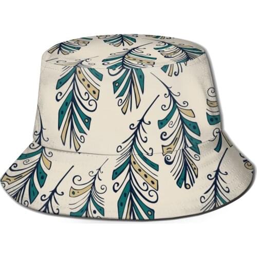 CINESSD New Fashion Bucket Hats Fisherman Caps For Women Men Gorras Summer Feather Pattern