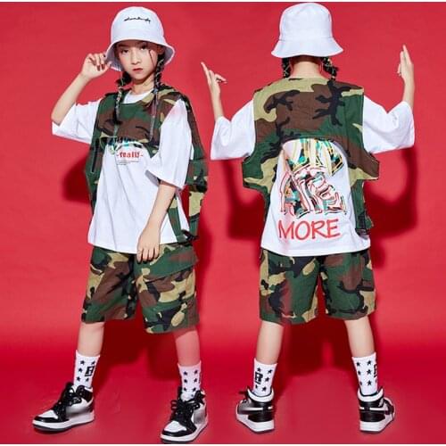 Kids Hip Hop Clothes Girls Camouflage Dance Costumes Vest Shorts Boys Sport Street Wear Modern Ballroom Dancing Clothes BL6615