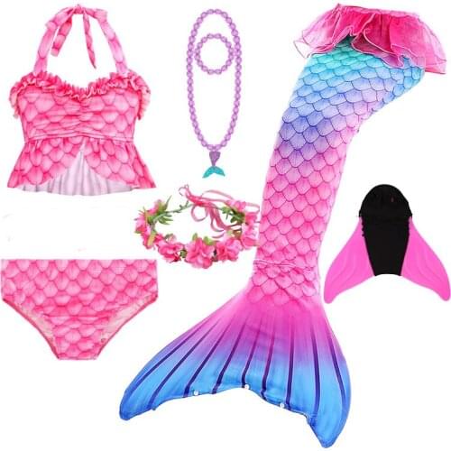 Pink Blue Children Mermaid Swimwear Girls Colorful Bikini Set Split Kids Swimsuit Cosplay Mermaid Tail Costume with Monofin Fin