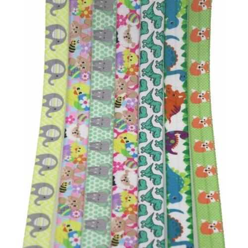 DHK 5/8'' 50yards dinosaur fox elephant easter printed Fold Elastic FOE stretch ribbon hairbow headwear headband DIY OEM S1341