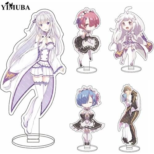 Emilia Rem Ram Kawaii Stand Figure Model Plate Re:Life In A Different World From Zero Collectible Study Desktop Decor Japanese