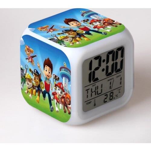 Paw Patrol figure Luminous LED Colorful Flash Alarm Clock Desk Light With Temperature Action Toy for Kids children Birthday Gift