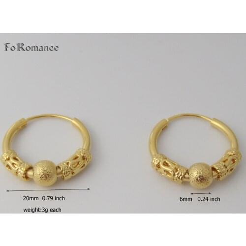 Foromance/CUTE CARVED DIFFERENT BALL PARTS IN MIDDLE YELLOW GOLD GP OVERLAY HUGGIE HOOP 0.79" EARRING