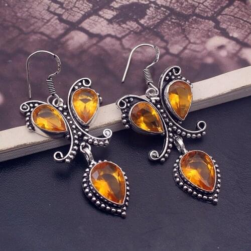 Hermosa Vintage Cute Charms HoneyTopaz For Women Drop Dangle Earrings 2 1/4 inch A695