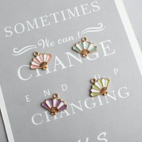 Kawaii Fan Shape Zinc Alloy Enamel Jewelry DIY Charm Pendant 10pcs 14*17mm Oil Drop Floating Pendants Ornament Accessory Charms