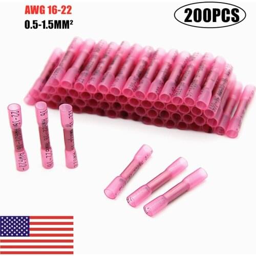 100PCS Red Heat Shrink Connectors Insulated Waterproof Crimp Terminals Seal Butt Electrical Wire Connector Kit