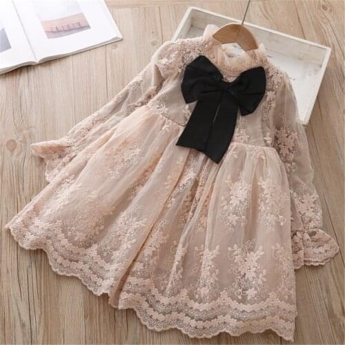 Lace Princess Girl Dress Party Frock Dresses for Girls Big Black Bow Tutu Children Casual Clothing Kids Costume Baby Clothes
