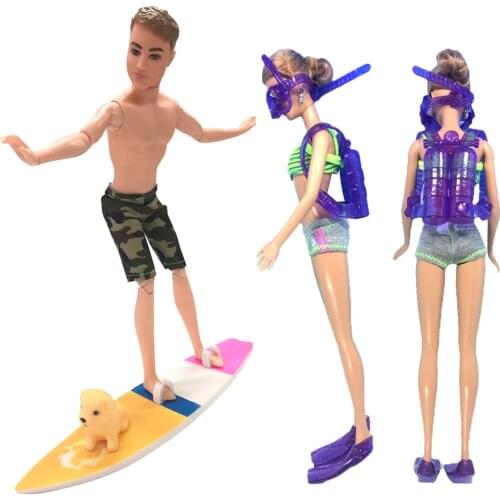 NK 2 Set Doll Beach Leisure Game Artifact Submersible +Surfboard Play Relaxation Suit For Barbie Accessories Doll Child Gift 7X