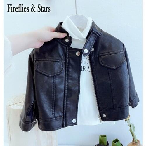 Spring Autumn Girls Pu Jacket Boys Leather Jacket For Baby Toddler Outwear Kids Streetwear Clothes Fashion Black Zipper 1 To 9 Y