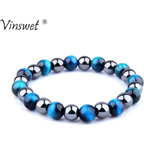 Men Bracelets Natural Stone Bracelets Tiger Eye Beaded Bracelets for Women Men Fashion Couple Hematite Bracelets Jewelry