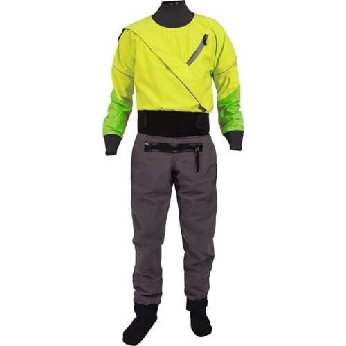 Mens One-piece Yellow Dry Suit With a Front Entry Zipper Drysuit Durable Survival Garment for River Sea Kayaking Canoeing Out