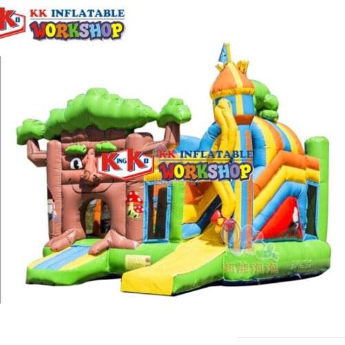Inflatabl Jungle Jumping Bouncy Castle Combo With Slide/ Inflatable Bouncer House Combo For Kids Play