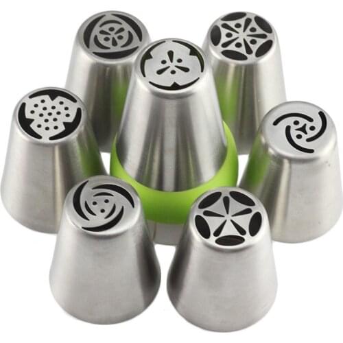 7Pcs Russian Tulip Stainless Steel Nozzles Birthday Cake Cupcake Decorating Icing Piping Nozzles Rose Flower Cream Pastry Tips