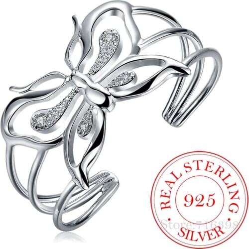 Genuine 925 Sterling Silver Bangles Bracelets For Women Wedding Engagement Party European Inlaid Butterfly Bracelet Jewelry