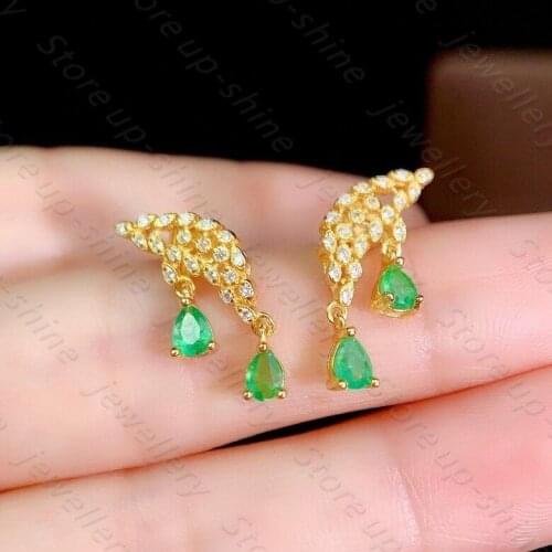 Natural emerald earrings 925 silver womens earrings high-end design luxurious atmosphere