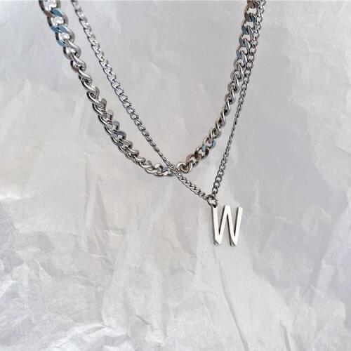 W Letter Pendant Necklace for Women Double Chains Layered Necklaces Female Clavicle Chain Silver Color 2021 Fashion Jewelry
