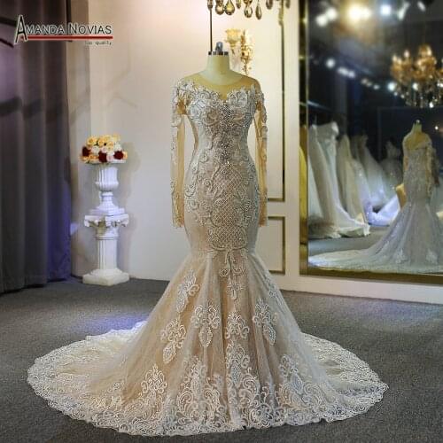 Heavy beading mermaid wedding dress real work 100% same