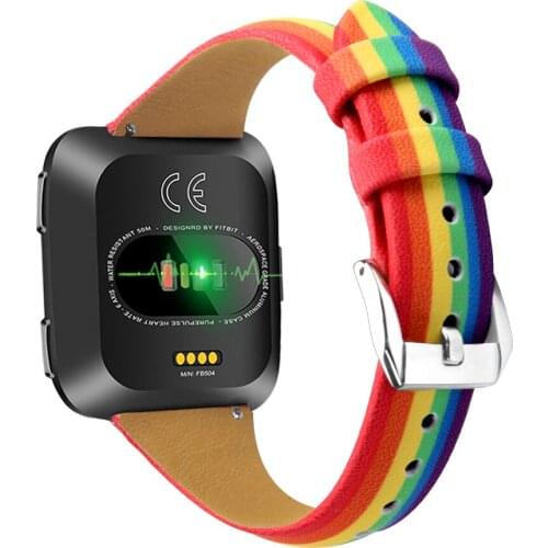 Rainbow Leather Replacement Strap For Fitbit Versa/Versa 2/Versa Lite Smart Watch Colorful Wrist Band Adjustable Sport Watchband