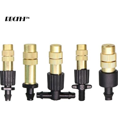 RBCFHI 10PCS 5 Types of Micro Drip Irrigation Misting Brass Nozzle Garden Spray Cooling Parts Copper Sprinkler with Connector