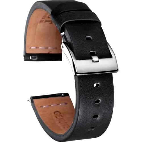 Hemsut Quick Release Leather Watch Bands Black Calf Handmade Vintage Leather Watch Strap 18mm 20mm 22mm