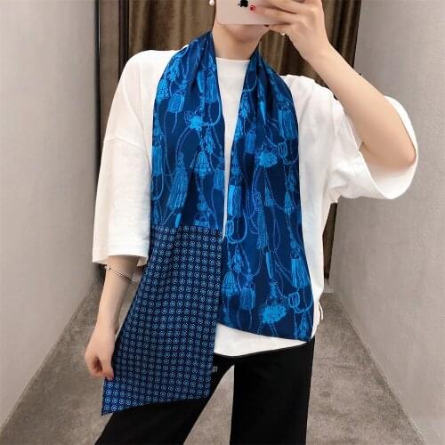 160cm Luxury Brand Design Rope Tassels Twill Scarf Double-deck Women Scarf Tie Head Silk Scarves & Wraps Neckerchief For Ladies