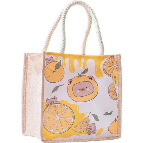 Cute Cartoon Lunch Bag Cotton Linen Portable Lunch Box Bag For Children School Meal Pouch Picnic Food Storage Handbag Reusable