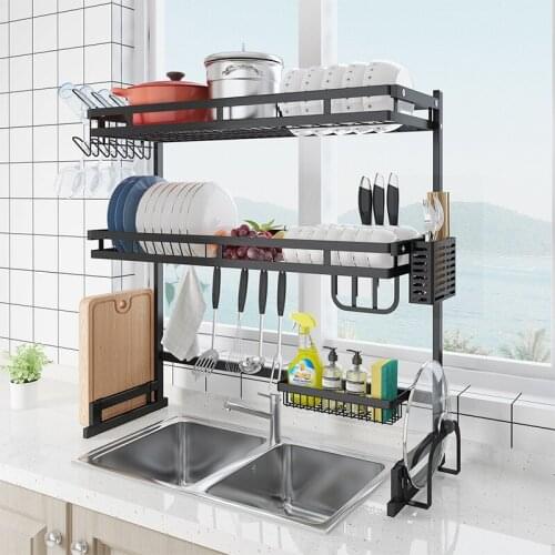 Upgraded 2 Layer Kitchen Sink Rack Stainless Steel Bowl Plate Dish Rack Drainer Sponge Sink Storage Shelf Kitchen Organizer