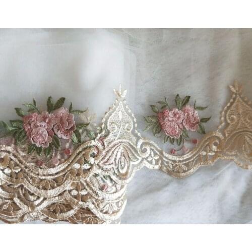 Gorgeous Light Yellow Tulle Lace Trim Retro Floral Embroidered Lace 7.48 Inches 2 Yards