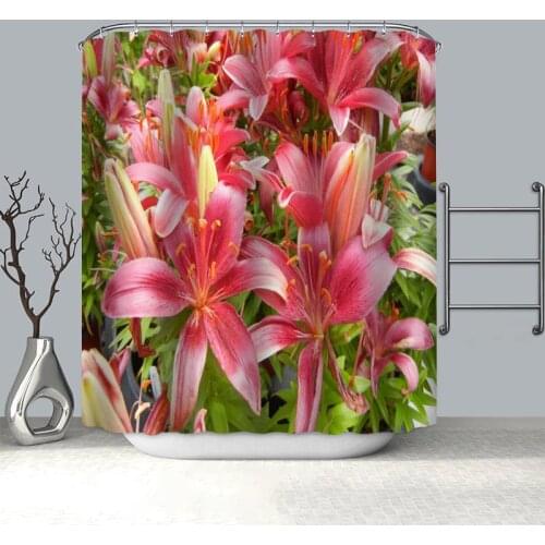 100% Polyester Fabric Custom Lily 02 Plant Shower Curtain Modern Bathroom Curtain 180x200cm Waterproof HD Printing Bath Curtain