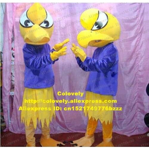 Yellow Blue Hawk Eaglet Kestrel Vulture Eagle Mascot Costume Fancy Dress Blue Shirt Long Yellow Dress Orange Claws No.7080
