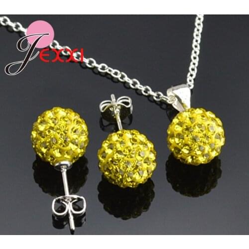 Wholesale Solid 925 Sterling Silver Wedding Jewelry Sets For Women Shiny Ball Necklace Pendant Fashion Stud Earrings