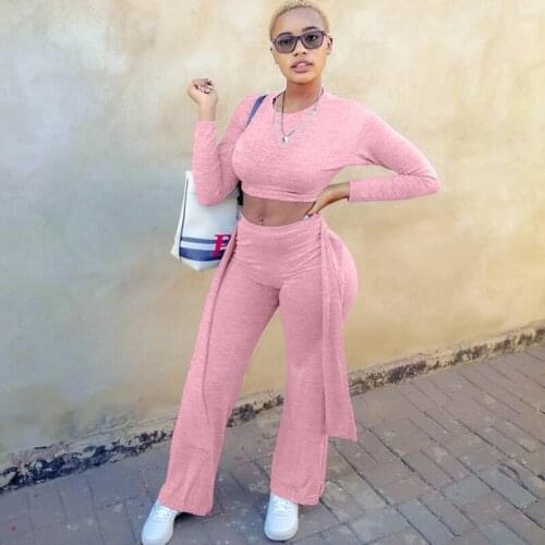Women Tracksuit Casual Knitted Sporty Solid Matching Set Long Sleeve Crop Top+Bandage Lace Up Pants Stretchy Outfits Streetwear