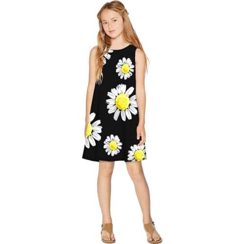 7-12 Years Baby Girls Sleeveless Flower Print Dresses Clothes Kids Summer Princess Dress Children Party Dress Outfit