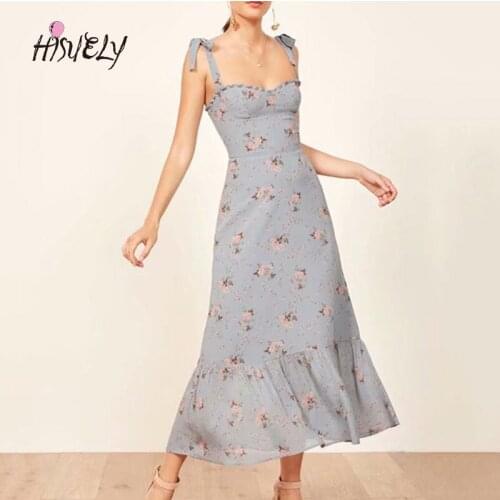 Sexy Summer Dress 2021 Women Prairie Chic Floral Print Dress Lady Sexy Sleeveless Ruffle A-line Sling Long Dress Spring DR211
