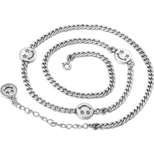 Pure Silver 4.5mm S925 Sterling 925 Silver Jewelry Pentagram Smile Women Necklace Chain (FGL)