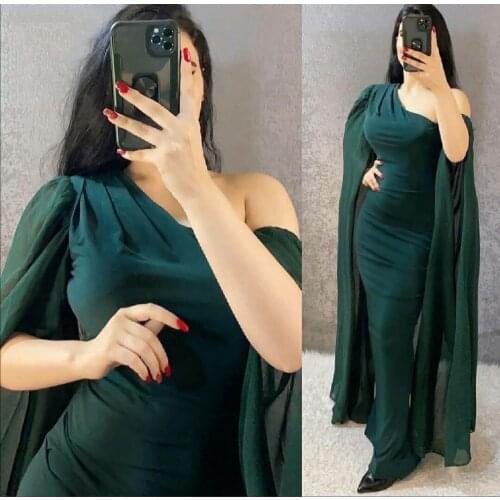 Elegant Long One Shoulder Muslim Evening Dresses Mermaid Zipper Back Floor Length Abendkleid Formal Party Gown for Women