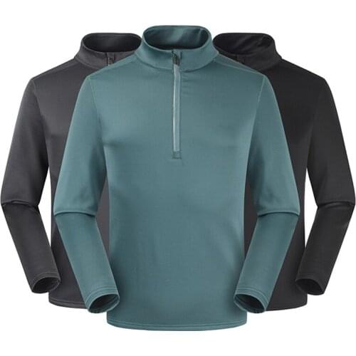 2021 Winter Hedging Stand Collar Fleece Mens Long-sleeved T-shirt Outdoor Sports Windproof Warm Fleece Fitness Training T-shirt