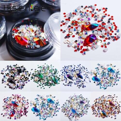 1Box New Multi-Style Fashion Rhinestone Hollow Rivet Combination Colorful Colorful Japanese Style Design DIY Nail Art Decoration