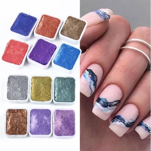 1Set Pearlescent Shimmer Bronze Watercolor Solid Pigment Nail Art Polish Glitter Gilt Bloom Smoke Nail Drawing Paint JI1838-3