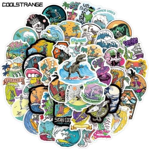 10/30/50Pcs Beach Swimming Surfing Stickers For Kids Motorcycles Skateboards Phone DIY Hand Diarie Scrapbook Desk Decal Gift Toy