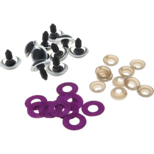 10pcs 16mm Glittering Plastic Round Safety Eyes Glitter Nonwovens + Washers for Teddy Bear Plush Animal DIY Accessories - Purple