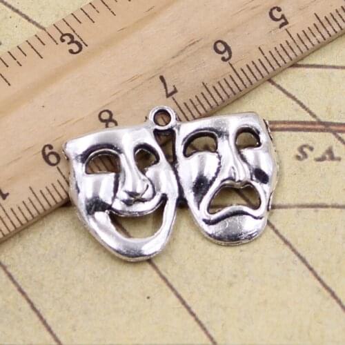 10pcs Charms Comedy Tragedy Masks 31x23mm Tibetan Bronze Silver Color Pendants Making Findings Handmade Antique DIY Jewelry