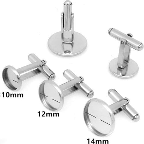 2pcs 10 12 14 16 18 20mm Cuff links Round Stainless Steel Cufflink Blanks Backs For DIY Glass Cabchon Jewelry Findings